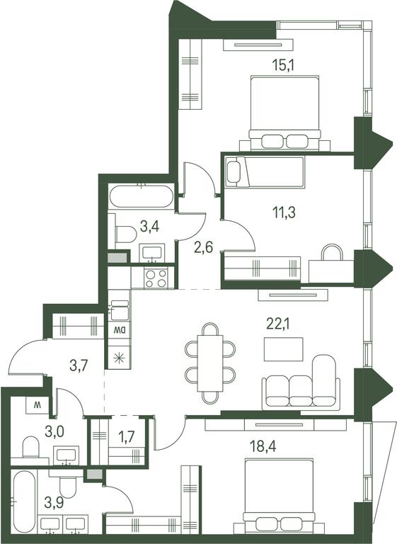 3-BD Apartment Sale, 85.2 sq. m. at Moments, Volokolamskoye Highway, 28, Moscow, Russia #2
