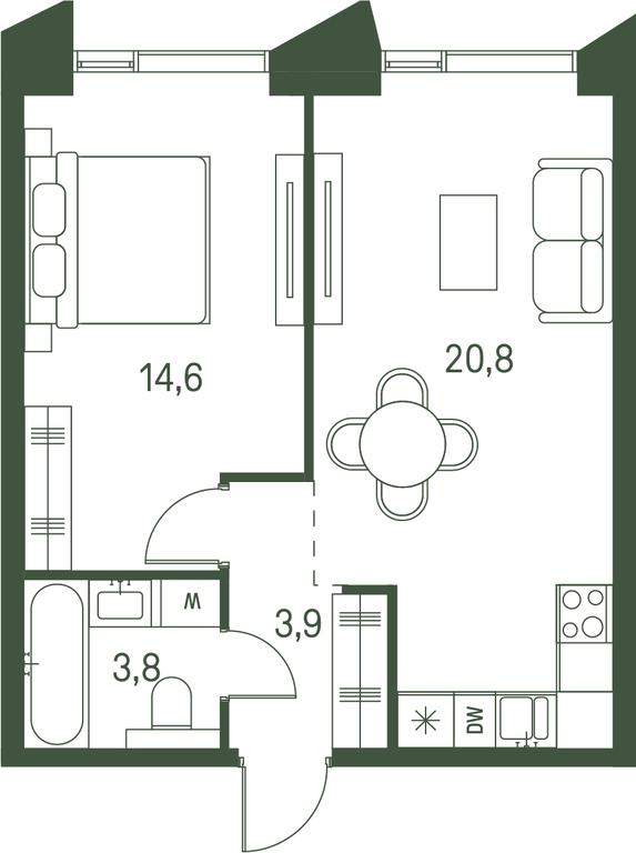 1-BD Apartment Sale, 43.1 sq. m. at Moments, Volokolamskoye Highway, 28, Moscow, Russia #2