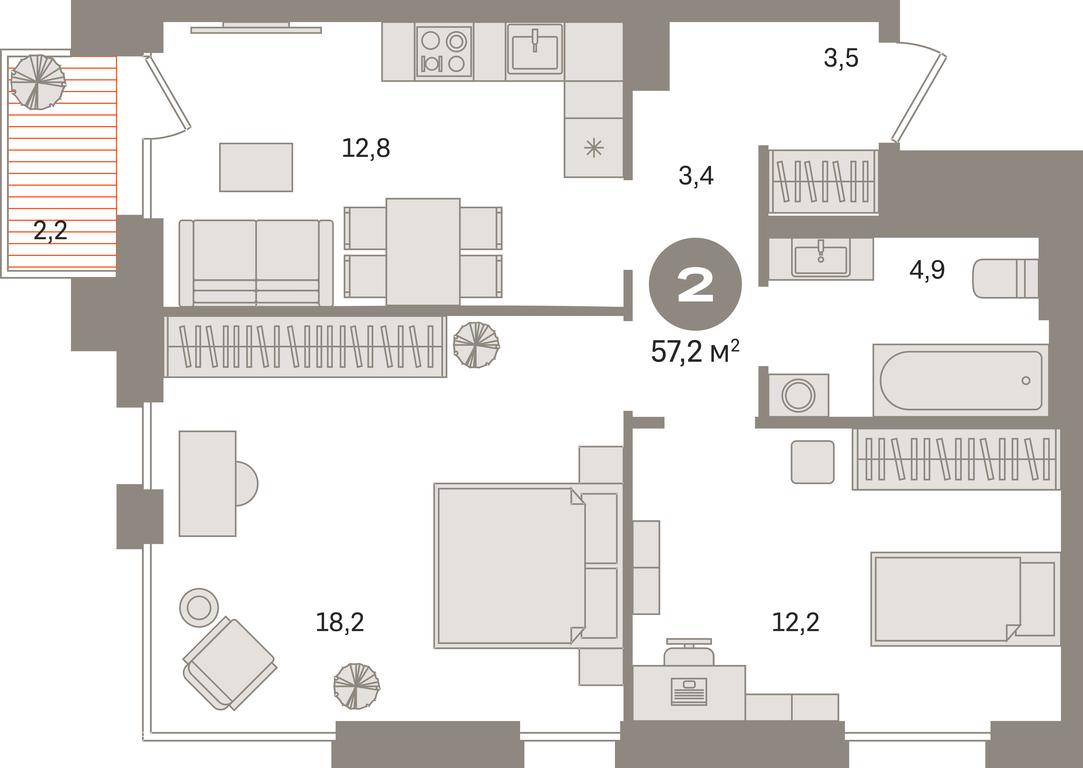 2-BD Apartment Sale, 57.2 sq. m. at Kvartal Gercena, zhiloy kompleks Kvartal Gertsena, Moscow, Russia #1 2-BD Apartment Sale, 57.2 sq. m. at Kvartal Gercena, zhiloy kompleks Kvartal Gertsena, Moscow, Russia #1