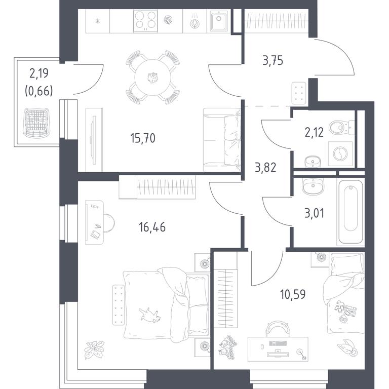1-BD Apartment Sale, 56.11 sq. m. at Novoe Vidnoe, Kalinovka Village, Leninskiy City District, Moscow Region, Russia #1 1-BD Apartment Sale, 56.11 sq. m. at Novoe Vidnoe, Kalinovka Village, Leninskiy City District, Moscow Region, Russia #1