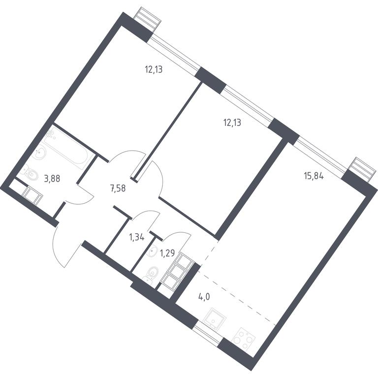 1-BD Apartment Sale, 58.19 sq. m. at Kvartal Rumyantsevo, ulitsa Admirala Kornilova, с1, Mosrentgen Settlement, Moscow, Russia #1