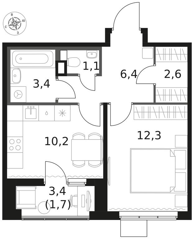 1-BD Apartment Sale, 37.7 sq. m. at 1 Himkinskij, zhiloy kompleks 1-y Khimkinskiy, kvartal Mezhdunarodny, mikrorayon Klyazma-Starbeyevo, Khimki, Moscow Region, Russia #1