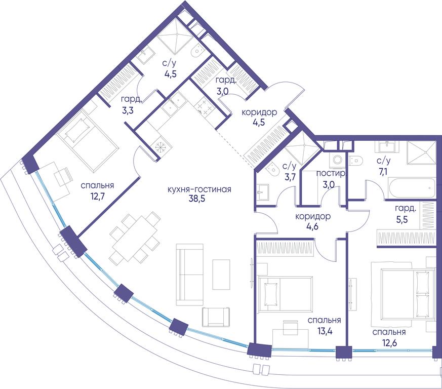 3-BD Apartment Sale, 116.2 sq. m. at Ostrov, Nizhnye Mnyovniki Street, 37Ас4, Moscow, Russia #1