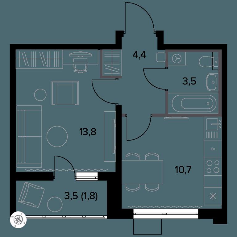 1-BD Apartment Sale, 34.7 sq. m. at Yzhnaya Bitsa, Yuzhnaya Bitsa Residential Complex, posyolok Bittsa, Leninskiy City District, Moscow Region, Russia #1