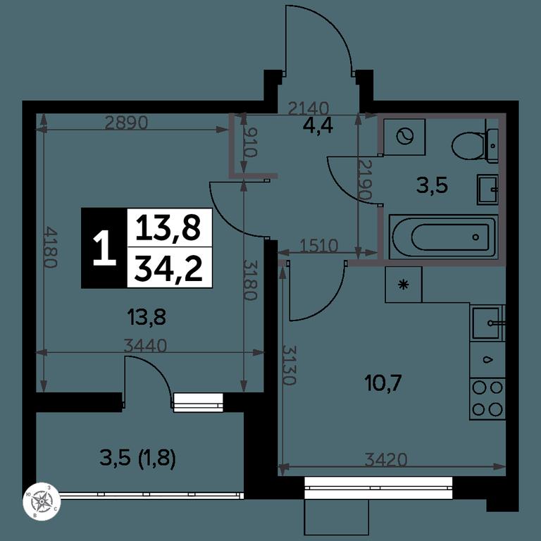 1-BD Apartment Sale, 34.7 sq. m. at Yzhnaya Bitsa, Yuzhnaya Bitsa Residential Complex, posyolok Bittsa, Leninskiy City District, Moscow Region, Russia #2