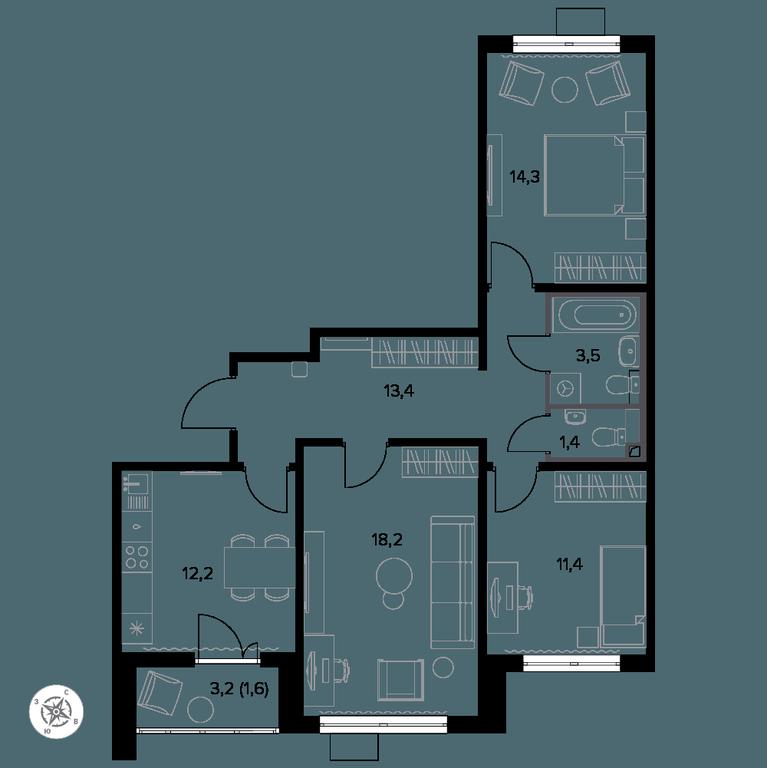 3-BD Apartment Sale, 77.2 sq. m. at Yzhnaya Bitsa, Yuzhnaya Bitsa Residential Complex, posyolok Bittsa, Leninskiy City District, Moscow Region, Russia #1