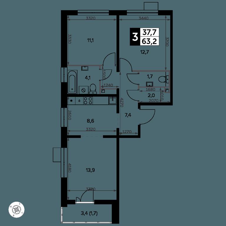 3-BD Apartment Sale, 63.3 sq. m. at Yzhnaya Bitsa, Yuzhnaya Bitsa Residential Complex, posyolok Bittsa, Leninskiy City District, Moscow Region, Russia #2 3-BD Apartment Sale, 63.3 sq. m. at Yzhnaya Bitsa, Yuzhnaya Bitsa Residential Complex, posyolok Bittsa, Leninskiy City District, Moscow Region, Russia #2