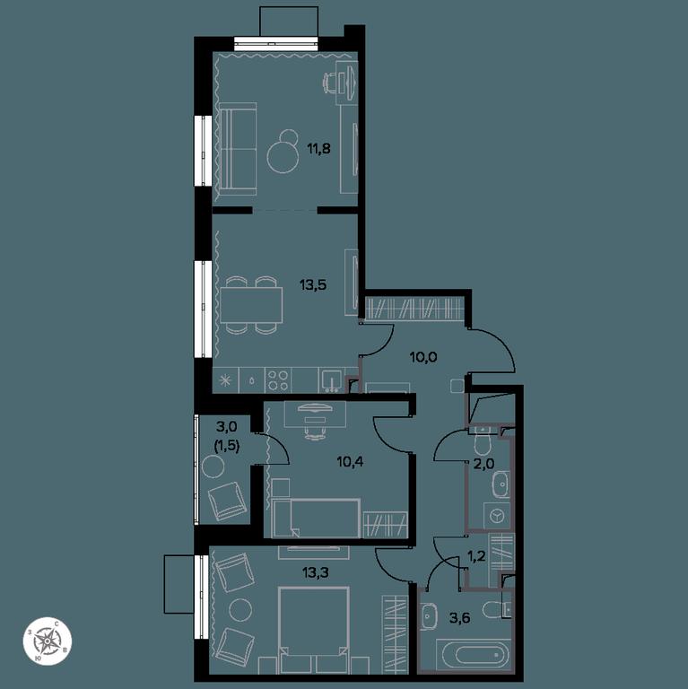 3-BD Apartment Sale, 68.3 sq. m. at Yzhnaya Bitsa, Yuzhnaya Bitsa Residential Complex, posyolok Bittsa, Leninskiy City District, Moscow Region, Russia #1 3-BD Apartment Sale, 68.3 sq. m. at Yzhnaya Bitsa, Yuzhnaya Bitsa Residential Complex, posyolok Bittsa, Leninskiy City District, Moscow Region, Russia #1