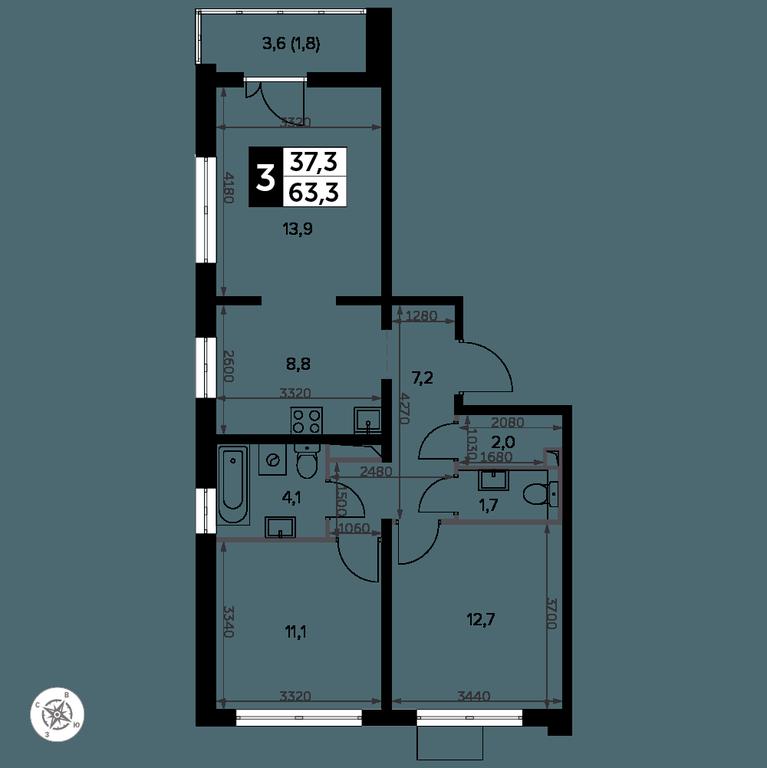 3-BD Apartment Sale, 63.3 sq. m. at Yzhnaya Bitsa, Yuzhnaya Bitsa Residential Complex, posyolok Bittsa, Leninskiy City District, Moscow Region, Russia #2