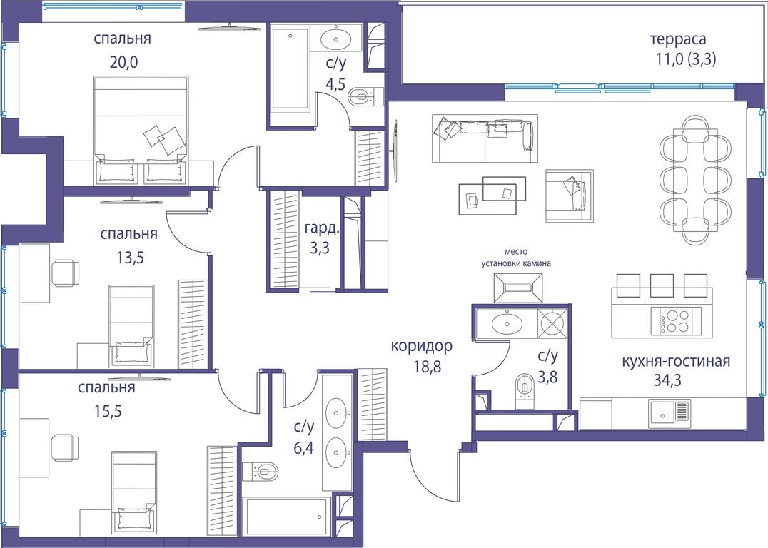 4-BD Apartment Sale, 123.4 sq. m. at Ostrov, Nizhnye Mnyovniki Street, 37Ас4, Moscow, Russia #1