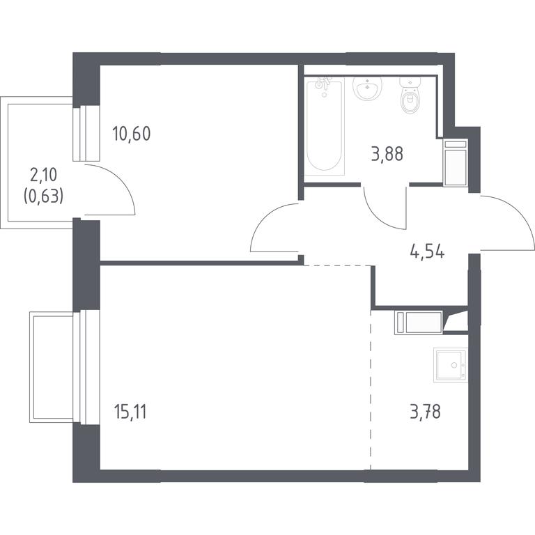 Apartment Sale, 38.2平方米 at Tomilino Park, 1-y kvartal, posyolok Zhilino-1, Lubertsy City District, Moscow Region, Russia #1