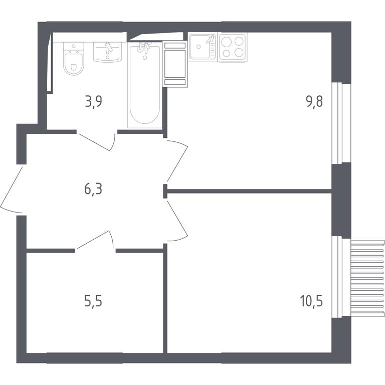 Apartment Sale, 35.5平方米 at Mytishchi Park, Silikatnaya ulitsa, 41к3, Mytischi, Moscow Region, Russia #1