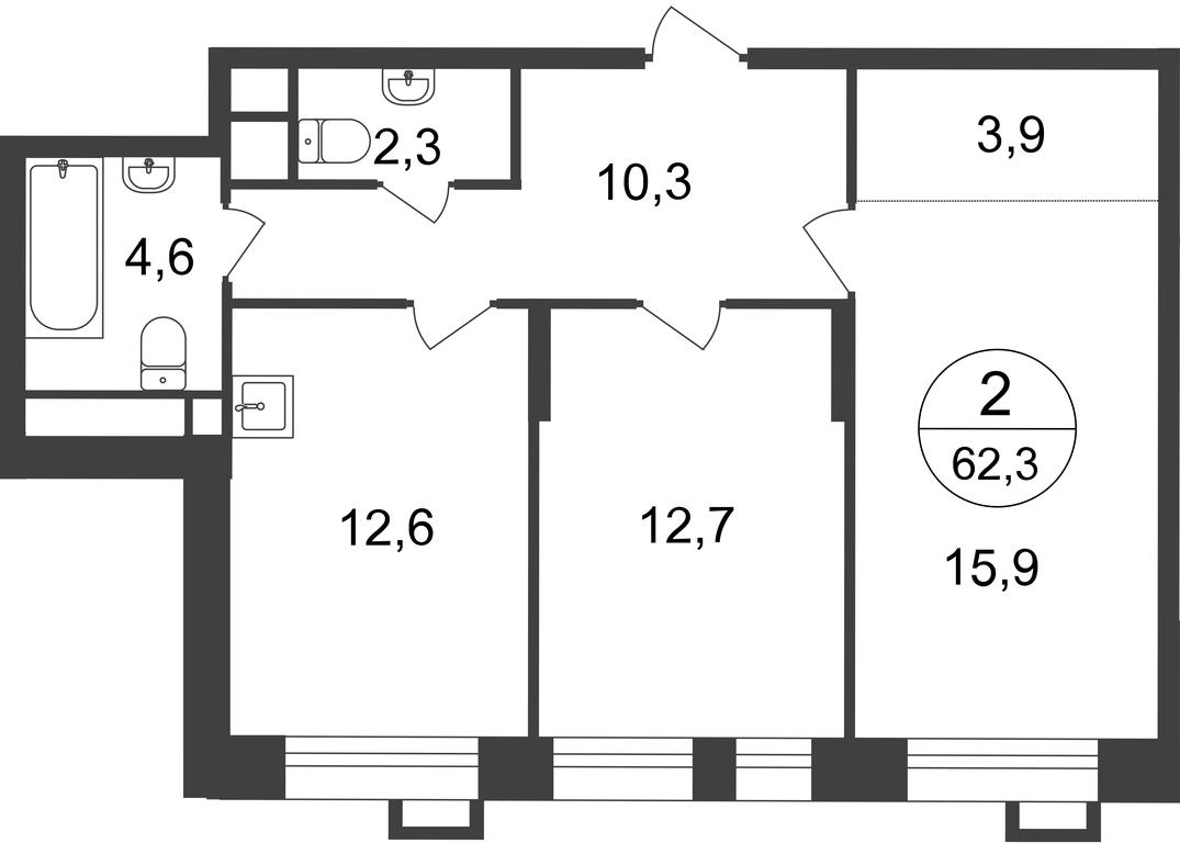 2-BD Apartment Sale, 62.3 sq. m. at Pervyi Moskovskiy, ulitsa Bianki, 1, Moskovskiy, Moscow, Russia #2