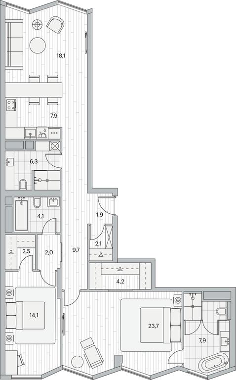 2-BD Apartment Sale, 105.6平方米 at Beregovoy, Beregovoy Drive, 2, Moscow, Russia #1