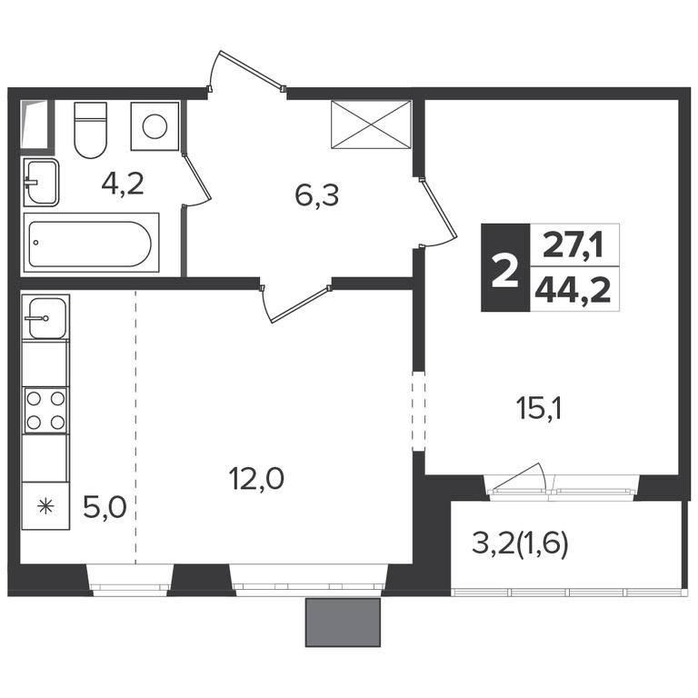 2-BD Apartment Sale, 43.9 sq. m. at Yzhnaya Bitsa, Yuzhnaya Bitsa Residential Complex, posyolok Bittsa, Leninskiy City District, Moscow Region, Russia #1