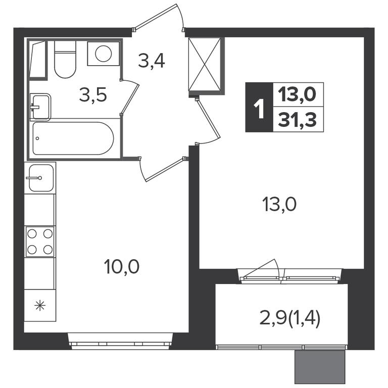 1-BD Apartment Sale, 31.3 sq. m. at Yzhnaya Bitsa, Yuzhnaya Bitsa Residential Complex, posyolok Bittsa, Leninskiy City District, Moscow Region, Russia #1