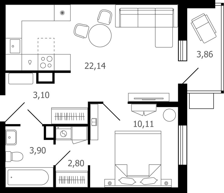 2-BD Apartment Sale, 44.2 sq. m. at Desyatka, Molodyozhnaya Street, 8, Ramenskoye, Moscow Region, Russia #1
