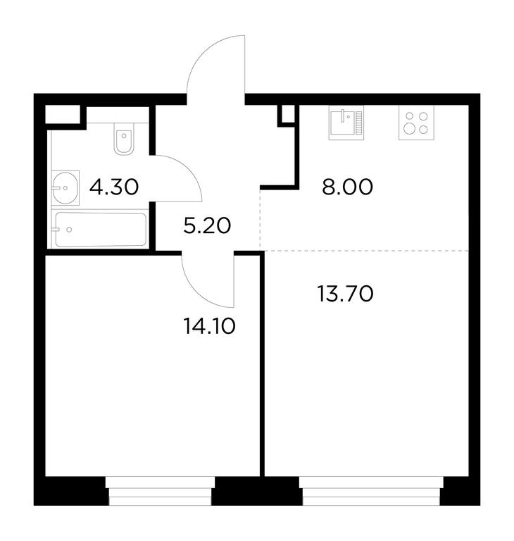 1-BD Apartment Sale, 45.3平方米 at Belyi Grad, Tsentralnaya Street, 1, Mytischi, Moscow Region, Russia #1