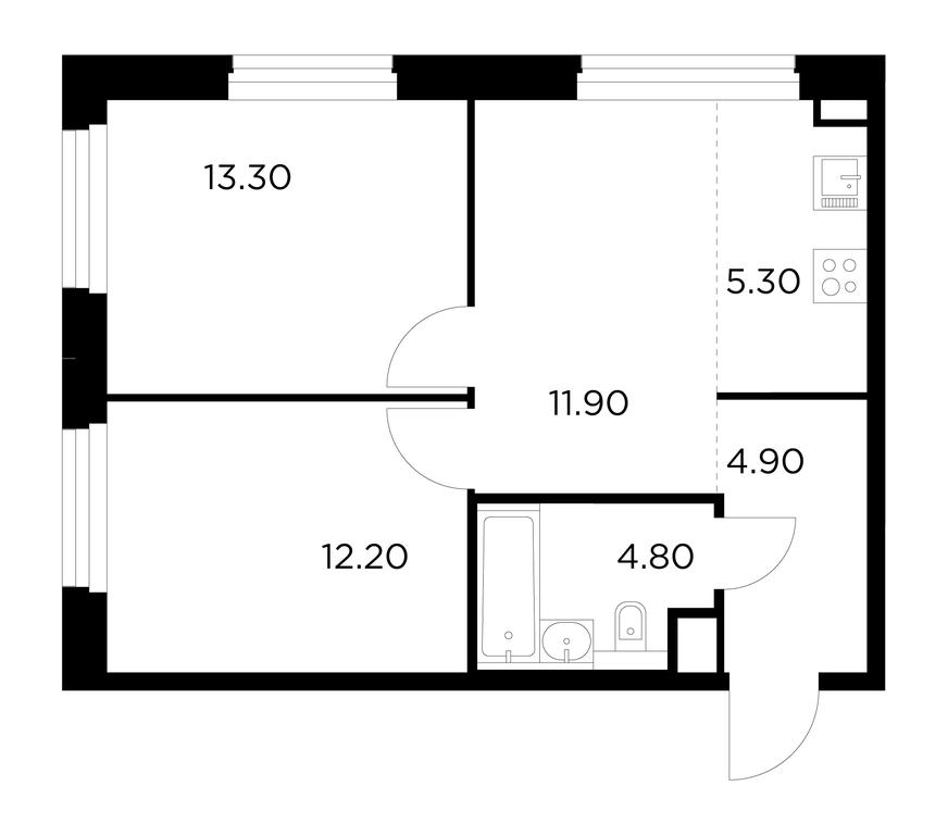 2-BD Apartment Sale, 52.4平方米 at Belyi Grad, Tsentralnaya Street, 1, Mytischi, Moscow Region, Russia #1