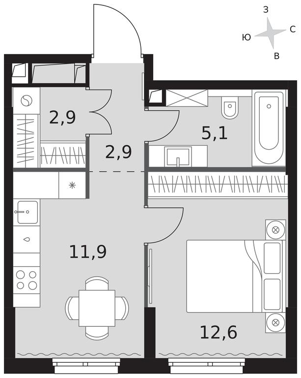 1-BD Apartment Sale, 35.4平方米 at Sydney City, Shenogina Street, 2, Moscow, Russia #1