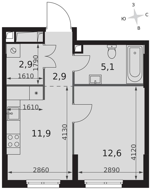 1-BD Apartment Sale, 35.4平方米 at Sydney City, Shenogina Street, 2, Moscow, Russia #2