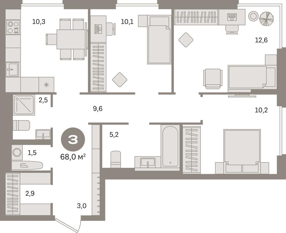 3-BD Apartment Sale, 68平方米 at Kvartal Gercena, zhiloy kompleks Kvartal Gertsena, Moscow, Russia #1