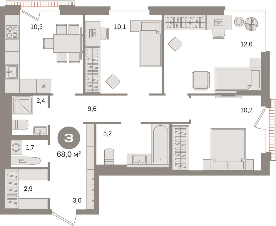 3-BD Apartment Sale, 68平方米 at Kvartal Gercena, zhiloy kompleks Kvartal Gertsena, Moscow, Russia #1