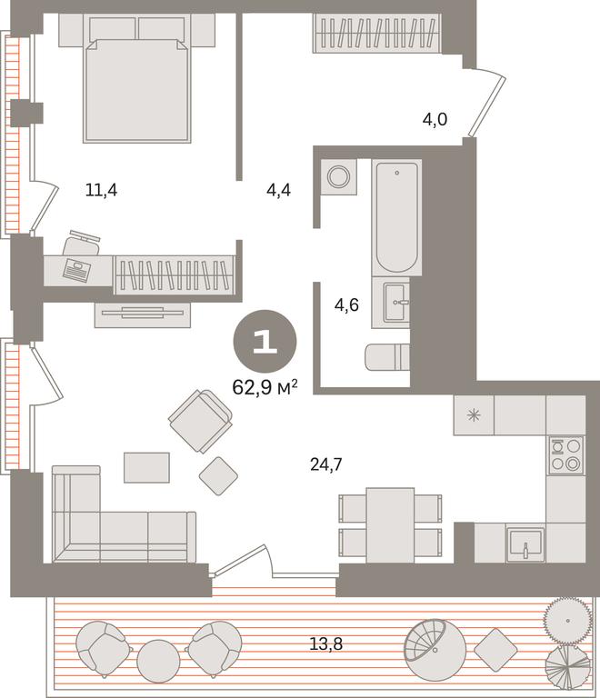 2-BD Apartment Sale, 62.9平方米 at Kvartal Gercena, zhiloy kompleks Kvartal Gertsena, Moscow, Russia #1 2-BD Apartment Sale, 62.9平方米 at Kvartal Gercena, zhiloy kompleks Kvartal Gertsena, Moscow, Russia #1