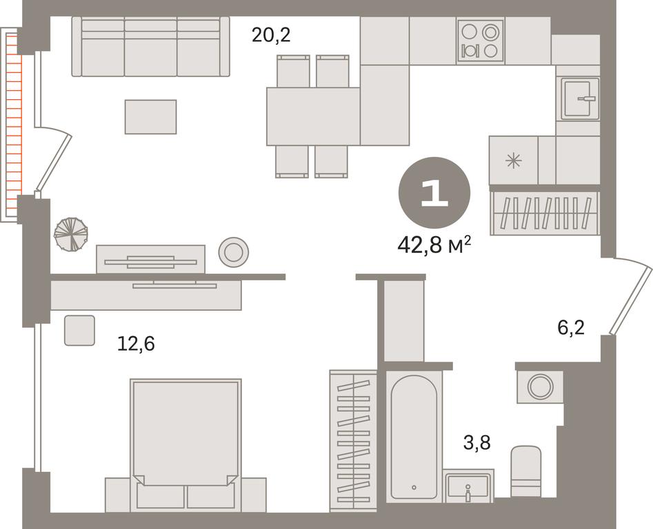 1-BD Apartment Sale, 42.8 sq. m. at Kvartal Gercena, zhiloy kompleks Kvartal Gertsena, Moscow, Russia #1 1-BD Apartment Sale, 42.8 sq. m. at Kvartal Gercena, zhiloy kompleks Kvartal Gertsena, Moscow, Russia #1