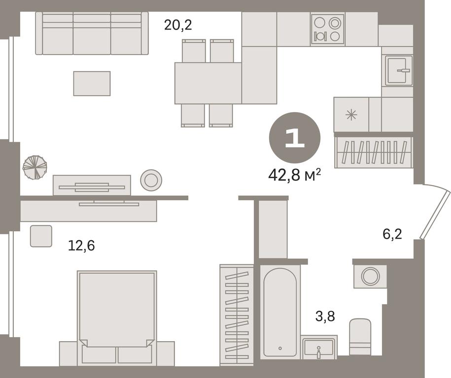 1-BD Apartment Sale, 42.8 sq. m. at Kvartal Gercena, zhiloy kompleks Kvartal Gertsena, Moscow, Russia #1