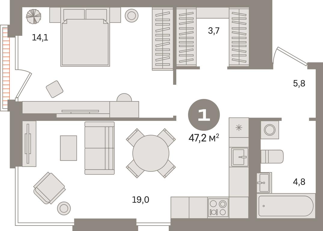 1-BD Apartment Sale, 47.2平方米 at Kvartal Gercena, zhiloy kompleks Kvartal Gertsena, Moscow, Russia #1 1-BD Apartment Sale, 47.2平方米 at Kvartal Gercena, zhiloy kompleks Kvartal Gertsena, Moscow, Russia #1