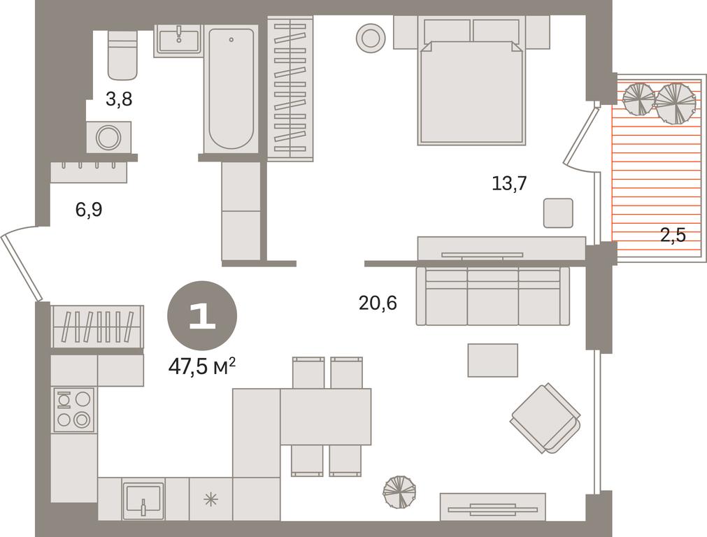 1-BD Apartment Sale, 47.5 sq. m. at Kvartal Gercena, zhiloy kompleks Kvartal Gertsena, Moscow, Russia #1