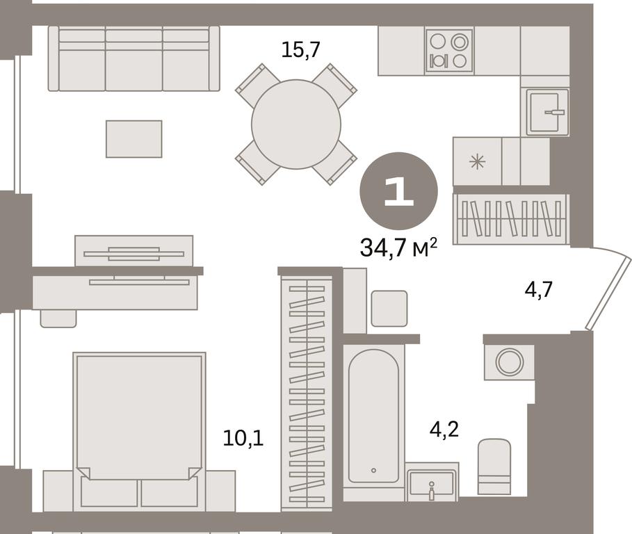 1-BD Apartment Sale, 34.7平方米 at Kvartal Gercena, zhiloy kompleks Kvartal Gertsena, Moscow, Russia #1