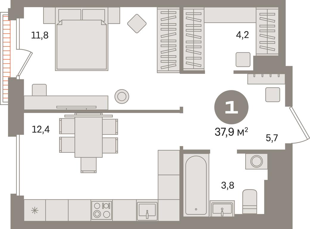 1-BD Apartment Sale, 37.9 sq. m. at Kvartal Gercena, zhiloy kompleks Kvartal Gertsena, Moscow, Russia #1