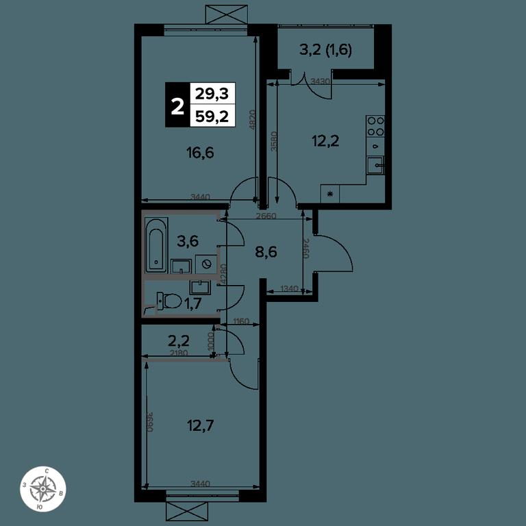 2-BD Apartment Sale, 59.4 sq. m. at Yzhnaya Bitsa, Yuzhnaya Bitsa Residential Complex, posyolok Bittsa, Leninskiy City District, Moscow Region, Russia #2 2-BD Apartment Sale, 59.4 sq. m. at Yzhnaya Bitsa, Yuzhnaya Bitsa Residential Complex, posyolok Bittsa, Leninskiy City District, Moscow Region, Russia #2