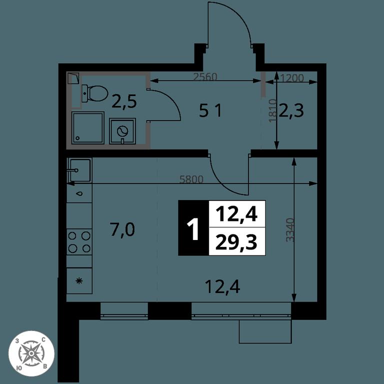 Apartment Sale, 29.3 sq. m. at Pervy Sheremetevskij, Komsomolskaya Street, 16, Khimki, Moscow Region, Russia #2