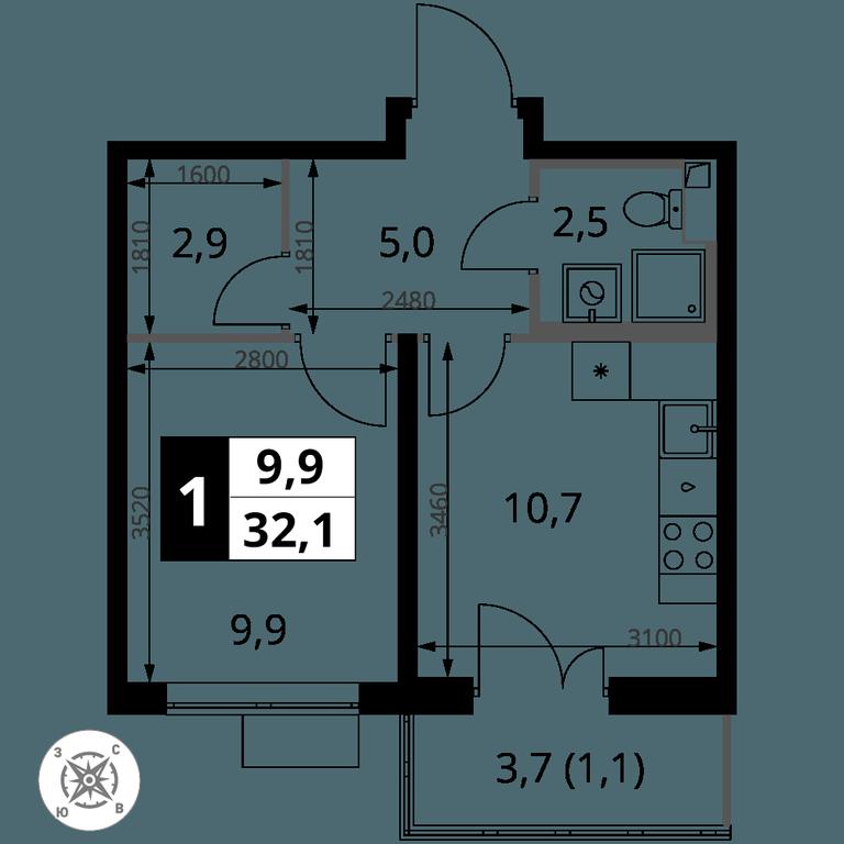 1-BD Apartment Sale, 32.1 sq. m. at Pervy Sheremetevskij, Komsomolskaya Street, 16, Khimki, Moscow Region, Russia #2