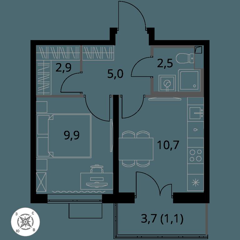 1-BD Apartment Sale, 32.1 sq. m. at Pervy Sheremetevskij, Komsomolskaya Street, 16, Khimki, Moscow Region, Russia #1