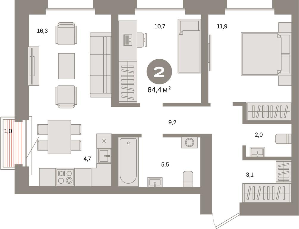 2-BD Apartment Sale, 64.4平方米 at Kvartal Metronom, Tagilskaya Street, Moscow, Russia #1