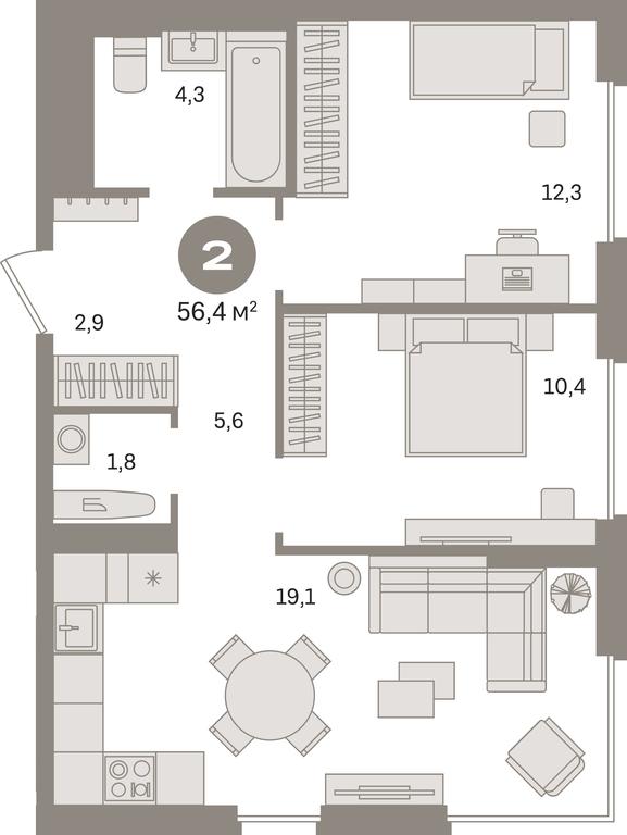 2-BD Apartment Sale, 56.4 sq. m. at Kvartal Gercena, zhiloy kompleks Kvartal Gertsena, Moscow, Russia #1 2-BD Apartment Sale, 56.4 sq. m. at Kvartal Gercena, zhiloy kompleks Kvartal Gertsena, Moscow, Russia #1