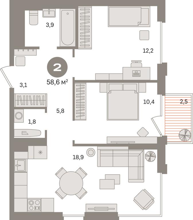 2-BD Apartment Sale, 58.6 sq. m. at Kvartal Gercena, zhiloy kompleks Kvartal Gertsena, Moscow, Russia #1 2-BD Apartment Sale, 58.6 sq. m. at Kvartal Gercena, zhiloy kompleks Kvartal Gertsena, Moscow, Russia #1