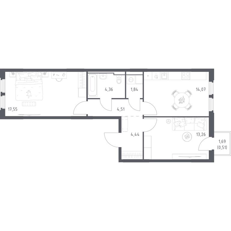 1-BD Apartment Sale, 60.54 sq. m. at Kosmicheskiy kvartal, M.K. Tikhonravova Street, Yubileyniy Microdistrict, Korolyov, Moscow Region, Russia #1