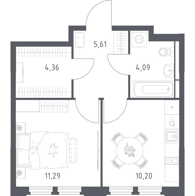 Apartment Sale, 35.55平方米 at Kosmicheskiy kvartal, M.K. Tikhonravova Street, Yubileyniy Microdistrict, Korolyov, Moscow Region, Russia #1