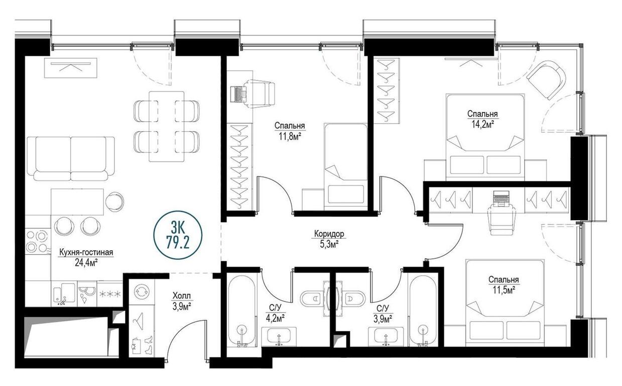 3-BD Apartment Sale, 78.1平方米 at Metropoliya, Volgogradsky Avenue, 32/3к1, Moscow, Russia #1