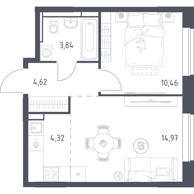 Apartment Sale, 38.21 sq. m. at Novoe Vidnoe, Kalinovka Village, Leninskiy City District, Moscow Region, Russia #1