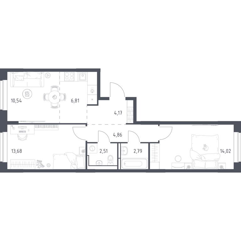 1-BD Apartment Sale, 59.38 sq. m. at Novoe Vidnoe, Kalinovka Village, Leninskiy City District, Moscow Region, Russia #1