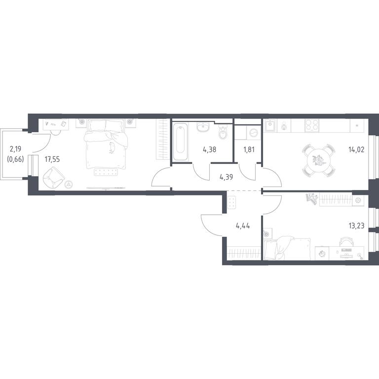 1-BD Apartment Sale, 60.48 sq. m. at Novoe Vidnoe, Kalinovka Village, Leninskiy City District, Moscow Region, Russia #1 1-BD Apartment Sale, 60.48 sq. m. at Novoe Vidnoe, Kalinovka Village, Leninskiy City District, Moscow Region, Russia #1