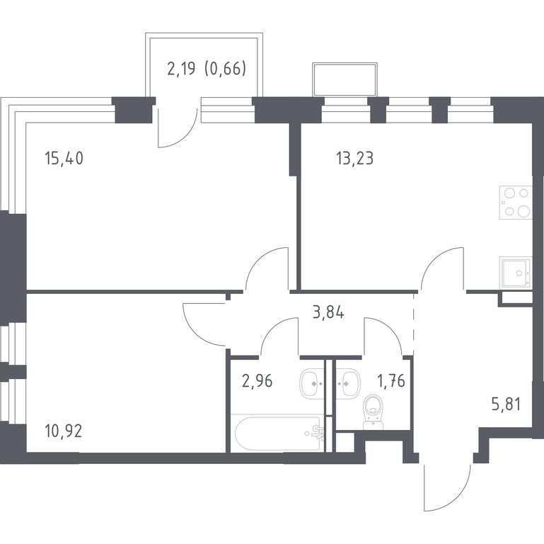 1-BD Apartment Sale, 54.58平方米 at Novoe Vidnoe, Kalinovka Village, Leninskiy City District, Moscow Region, Russia #1