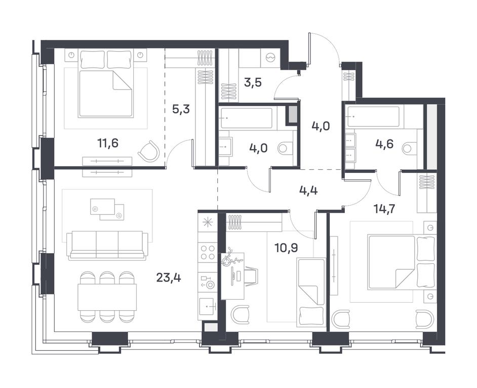 3-BD Apartment Sale, 86.4 sq. m. at Portland, Yuzhnoportovaya Street, 42с5, Moscow, Russia #2 3-BD Apartment Sale, 86.4 sq. m. at Portland, Yuzhnoportovaya Street, 42с5, Moscow, Russia #2