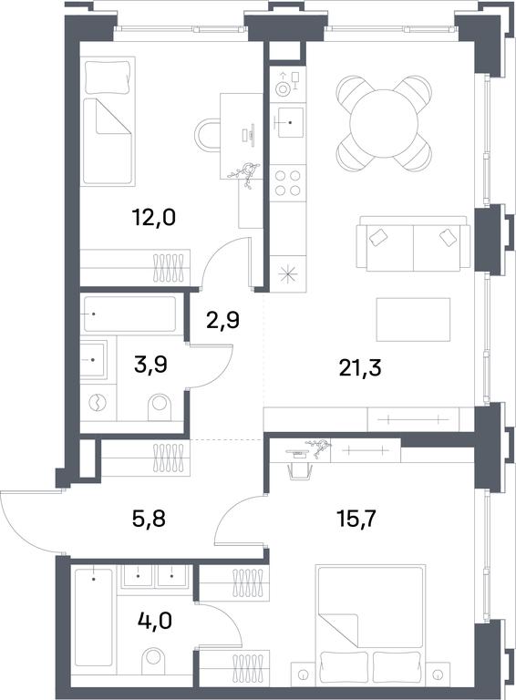 2-BD Apartment Sale, 65.6平方米 at Portland, Yuzhnoportovaya Street, 42с5, Moscow, Russia #1 2-BD Apartment Sale, 65.6平方米 at Portland, Yuzhnoportovaya Street, 42с5, Moscow, Russia #1